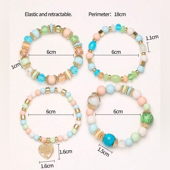 4pcs Beaded Bracelet Jewelry Set Multilayer Boho Charm Bracelet Pack Turquoise - Picture 5 of 6